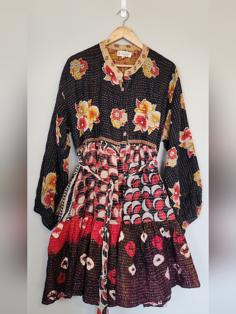 ​🕸️ OOAK Kantha Bae OG Luminous Mini Dress Vintage Kantha Moody Floral